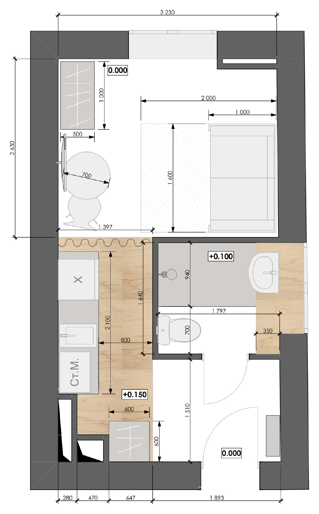 Поиск планировки: Апартаменты 17 кв.м — 4 плана и финал | Houzz Россия