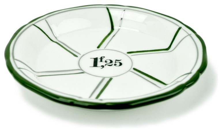 Porcelain Absinthe Coaster/Saucer, 1f25, Green/Silver, With Lines
