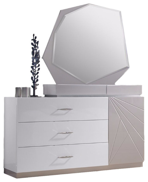 J&M Furniture Florence Dresser and Mirror, White and Taupe