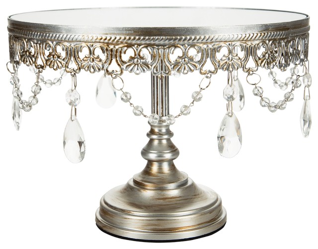 Anastasia Silver Mirror Top Cake Stand With Crystals Traditional Anastasia Silver Mirror Top Cake Stand