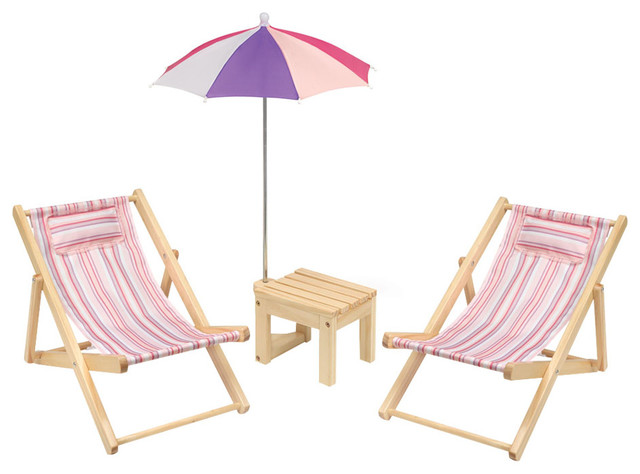 Badger Basket Co Two Doll Beach Chair Set Table And Umbrella