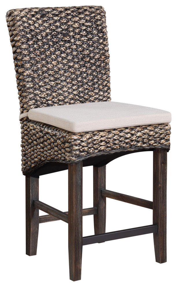 Coastal Seagrass Counter Height Dining Barstools With Cushion Set of 2