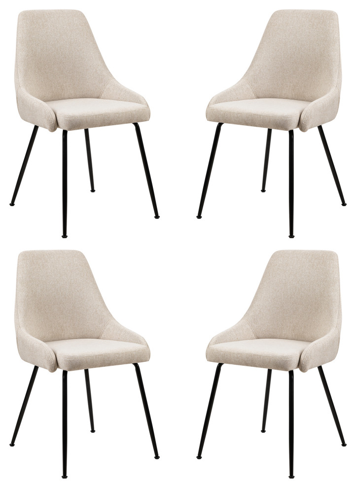 Beige Linen Upholstered Dining Room Chairs Set of 4 Midcentury
