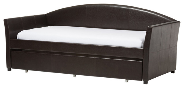 London Faux Leather Arched Back Sofa, Leather Twin Bed With Trundle