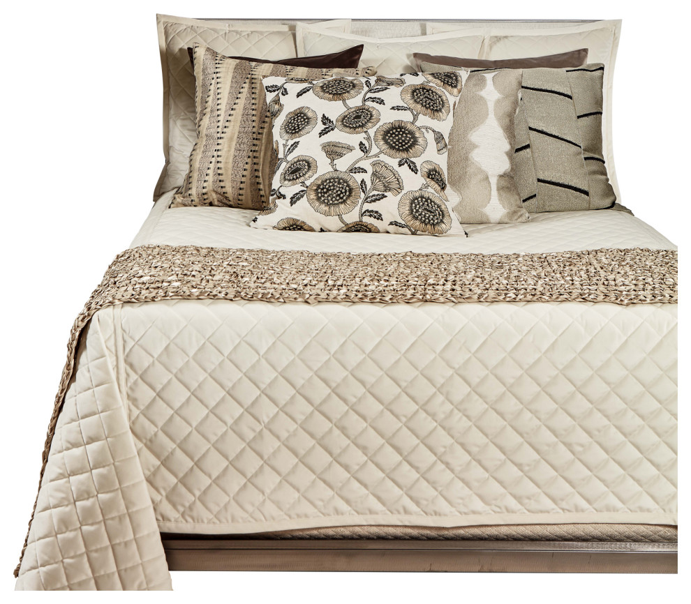 Velvet Coverlet Set Ivory, King Transitional Quilts And Quilt Sets