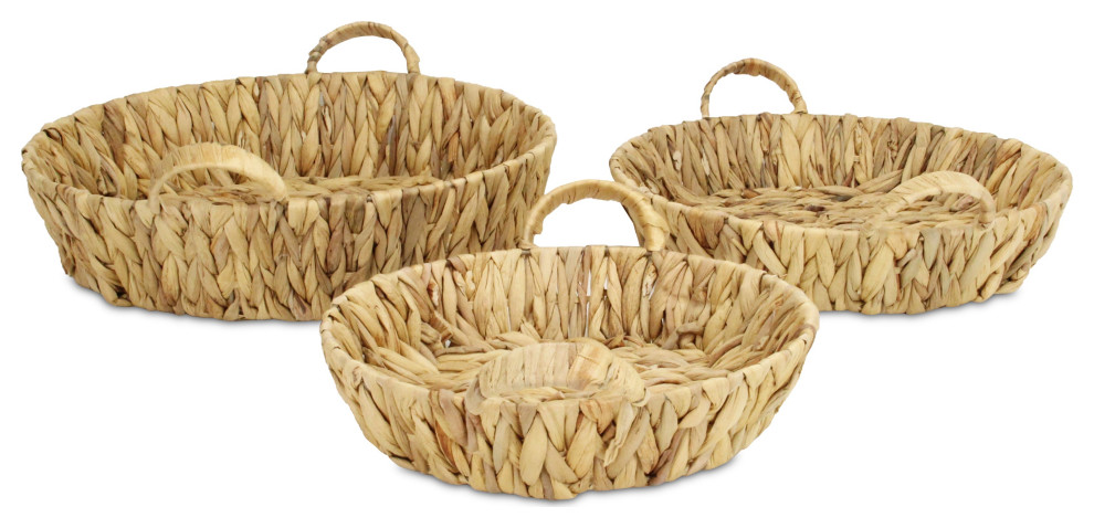 Laelia Water Hyacinth Woven Round Basket Tray Set