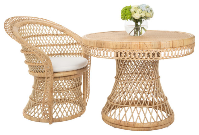 Round Rattan Peacock Small Dining Table, Natural - Tropical - Dining ...