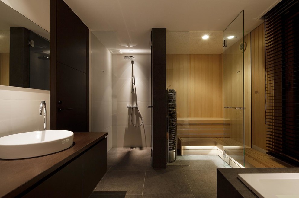 Photo of a modern bathroom in Other with with a sauna.