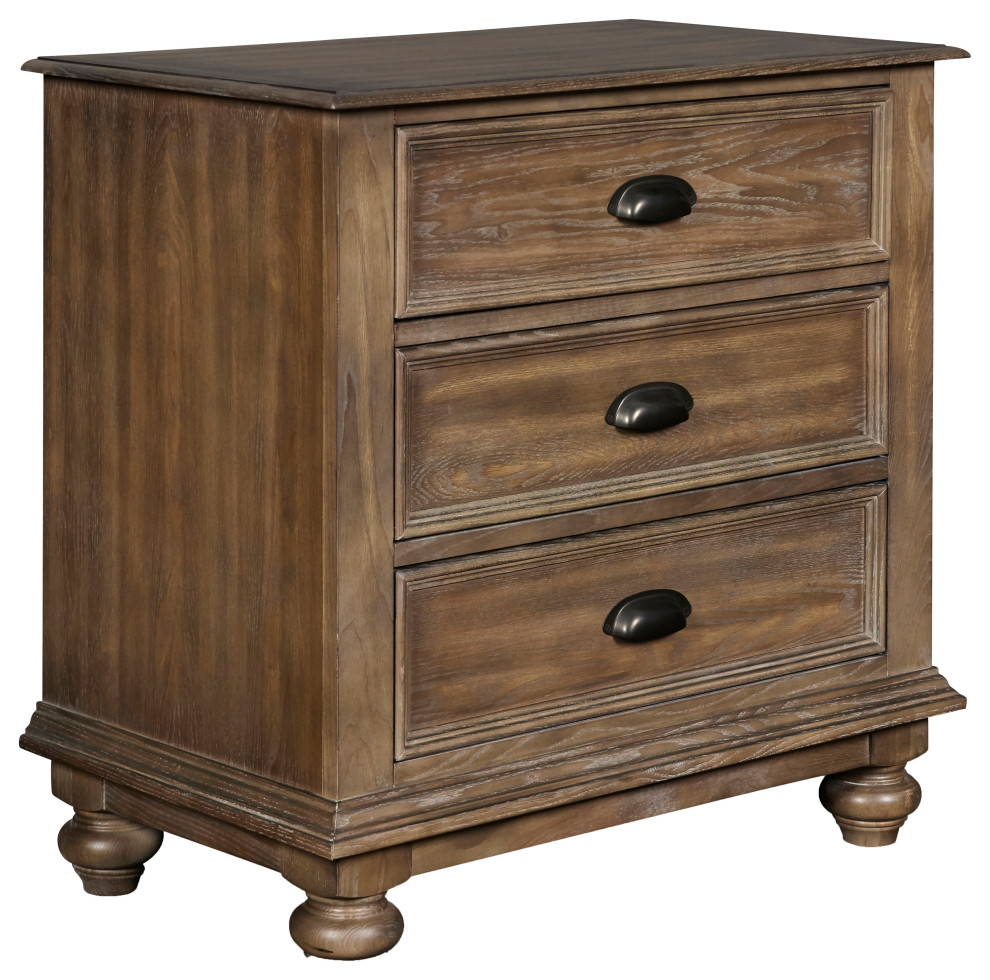 Wooden Nightstand with Bun Feet and Natural Grain Texture, Brown Traditional Nightstands And