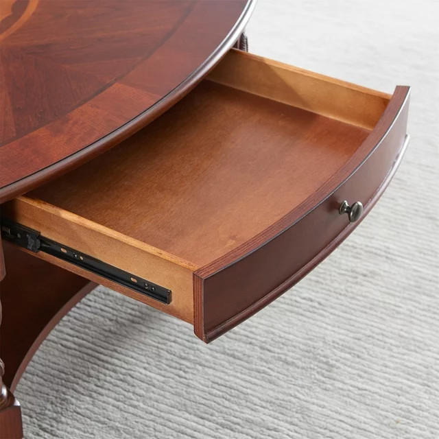 Vintage Oval Coffee Table with 2-Tier Solid Wood and Storage Drawer ...