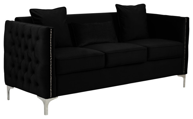 Bayberry Velvet Tufted Sofa Couch with 3 Pillows and Tufting ...