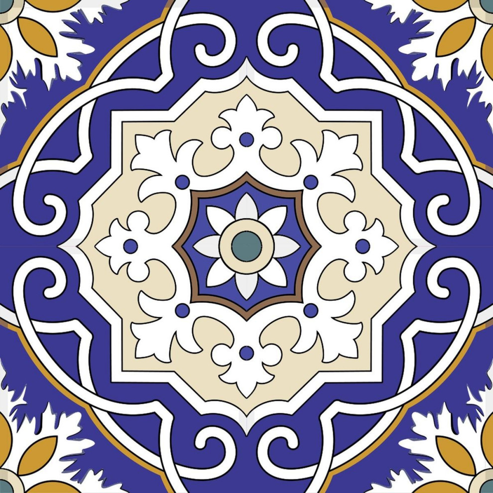7" X 7" Blue White and Gold Mosaic Removable Tiles