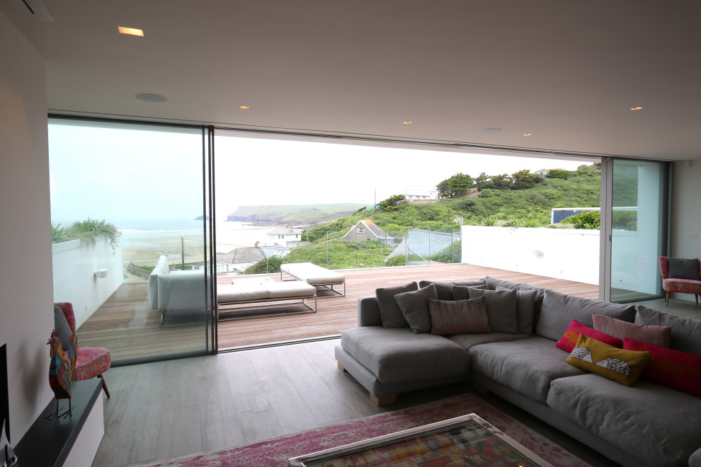 Design ideas for a contemporary living room in Cornwall.