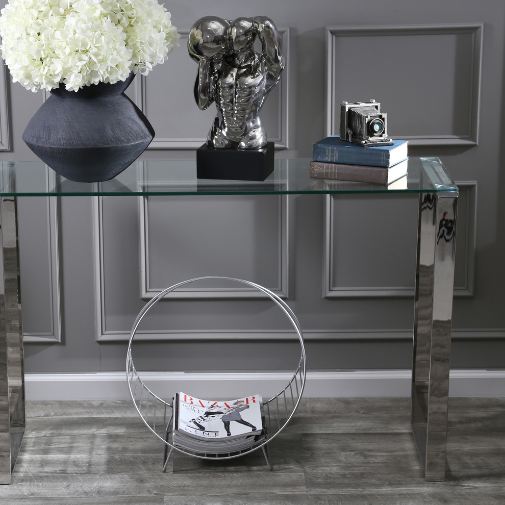 Sagebrook Home Silver Metal/Glass Console Table Accent Contemporary