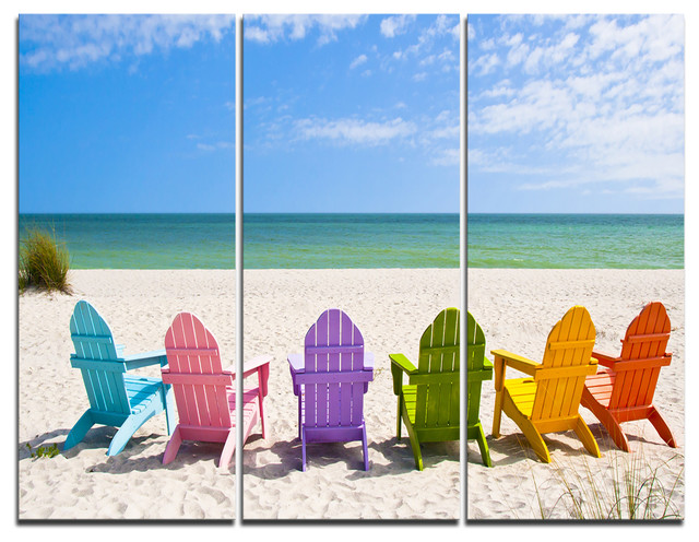 Adirondack Beach Chairs Photo Canvas Art Print 3 Panels 36 X28