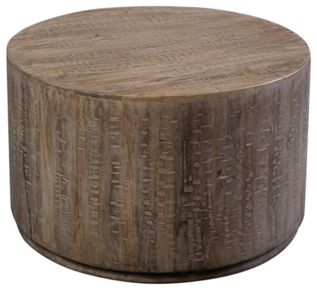 Drum Mango Wood Round Coffee Table - Gray Wash. - Rustic - Coffee ...