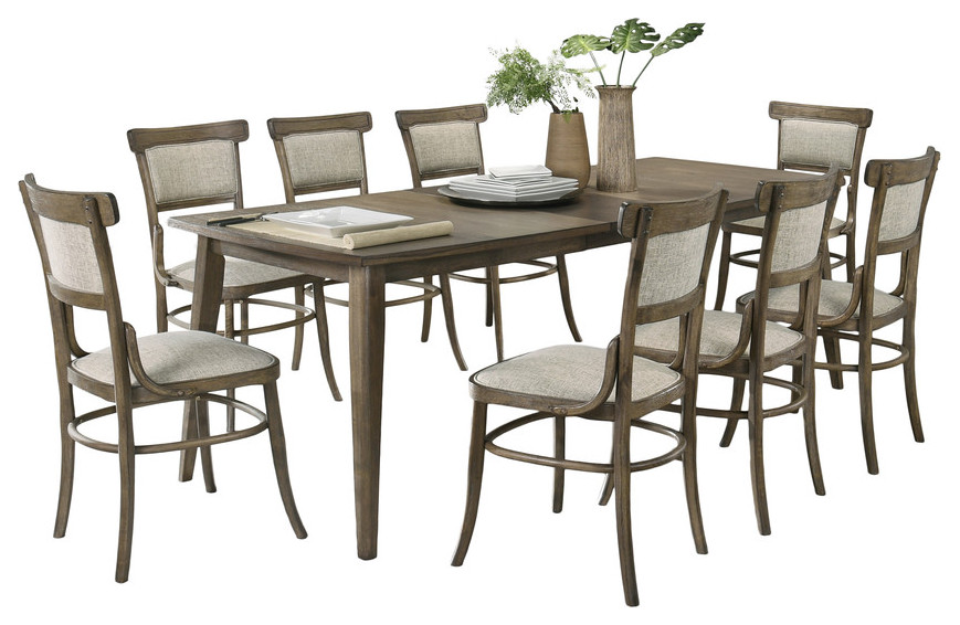 Bistro Walnut 9Piece Extendable Dining Set With Off White Fabric