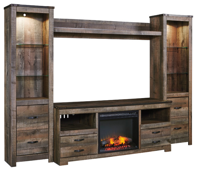 Ramada Plank Entertainment Center With Fireplace Insert Rustic