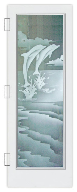 Front Door - Dolphins Leaping - Fiberglass Smooth - 36" x 80" - Book/Slab Door