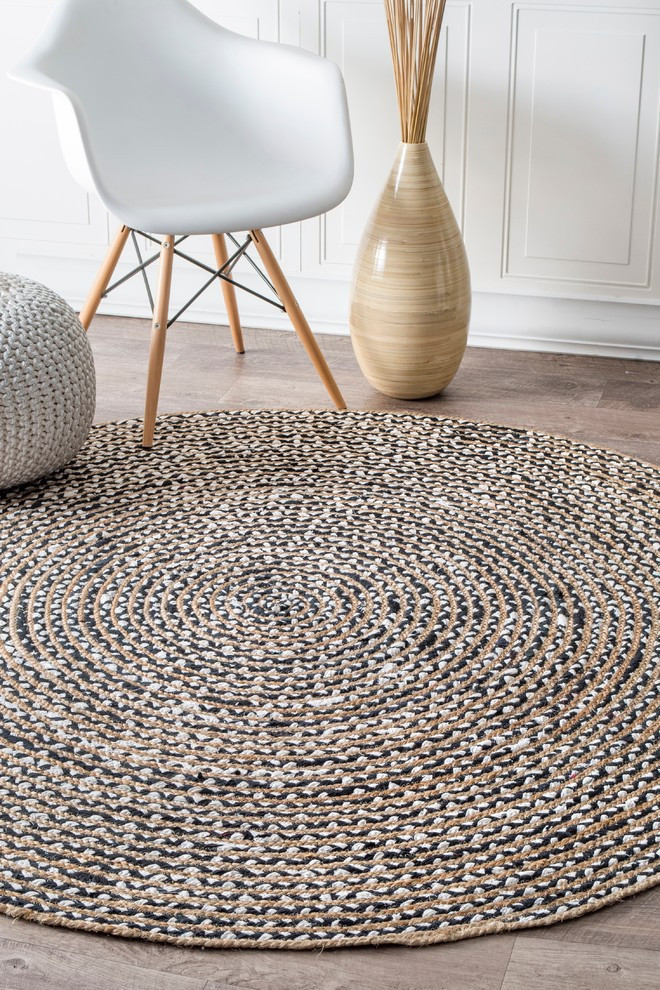 Jute And Cotton Pinstripes, 6'Round Tropical Area Rugs by nuLOOM