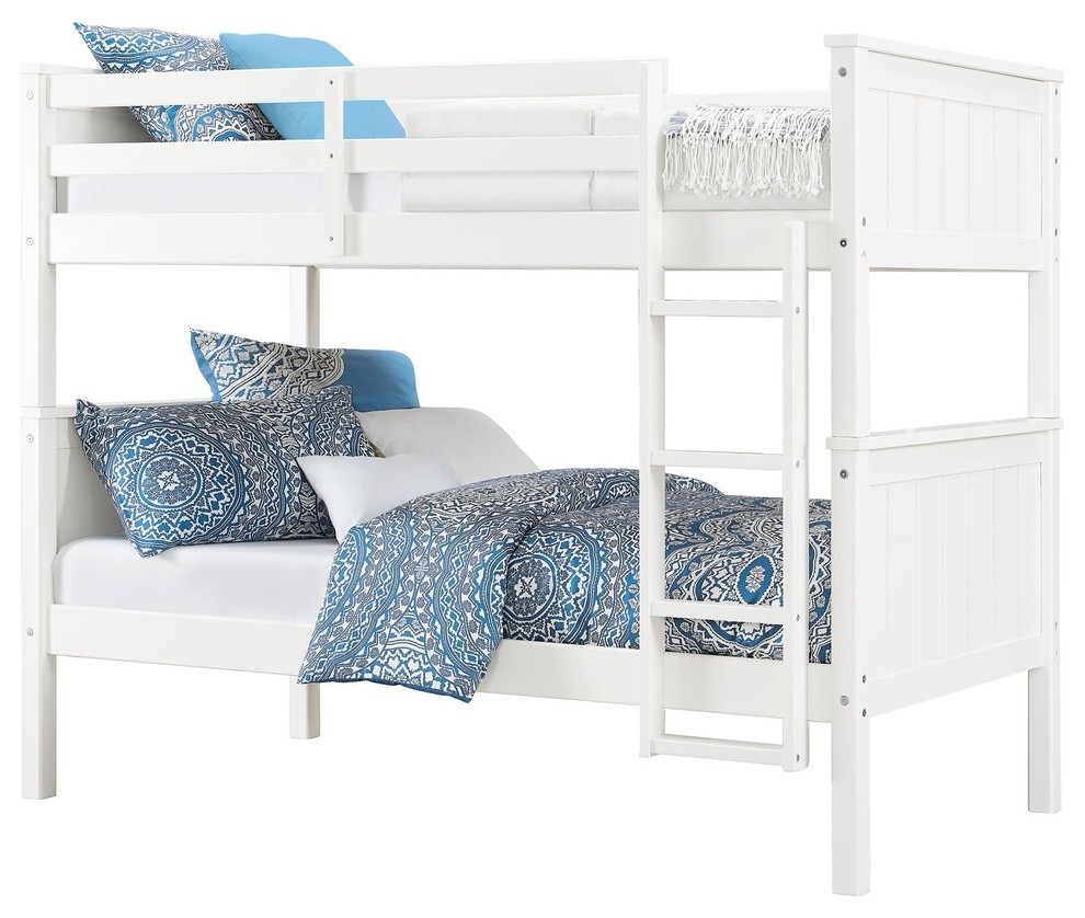 Dorel Living Agnes Twin Over Twin Bunk Bed, White Transitional Bunk