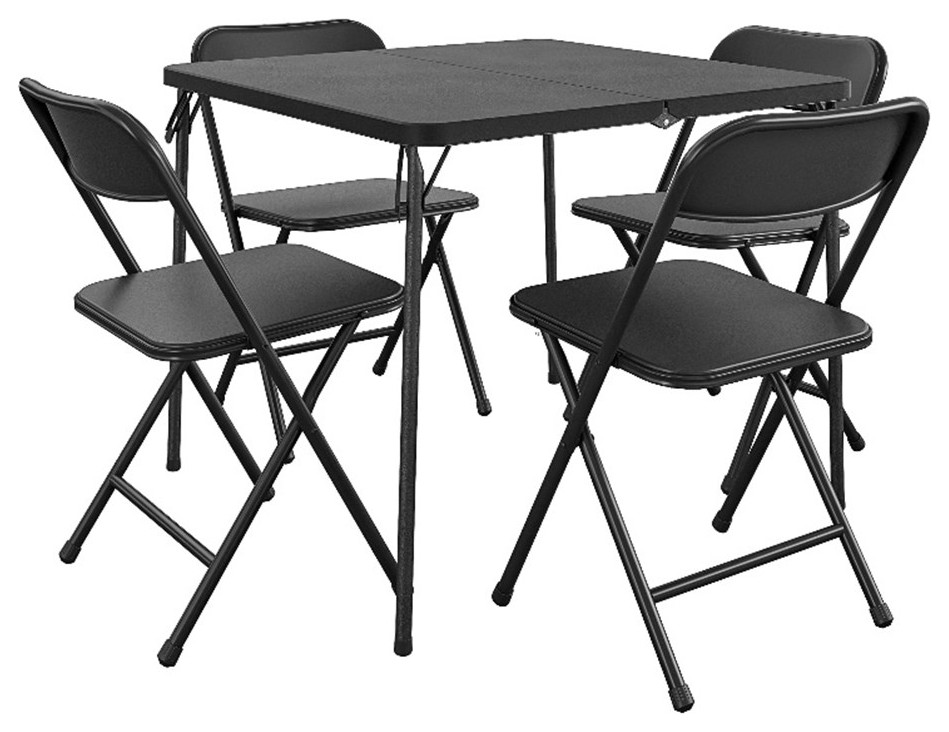 COSCO 5Piece Solid Resin Folding Table & Chair Dining Set in Black