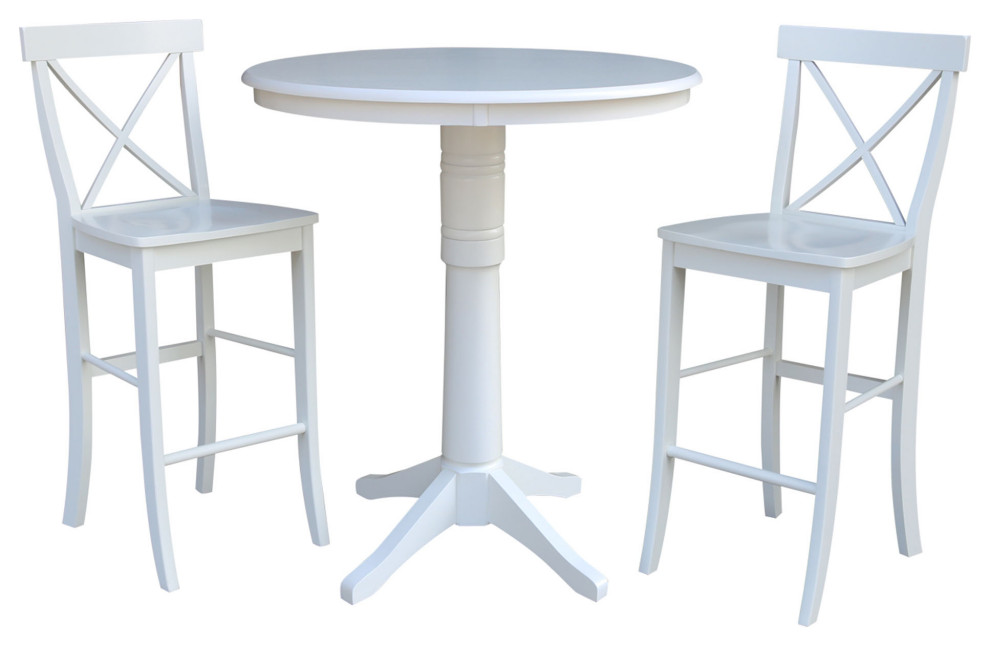 36 Round Pedestal Bar Height Table With 2 X Back Bar Height Stools Transitional Indoor Pub 7626