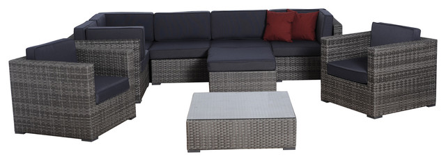 Southampton 9-Piece Grey Wicker Seating Set With Grey Cushions