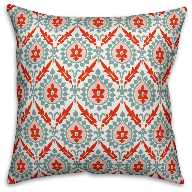 Ikat, Blue and Red Outdoor Throw Pillow - Mediterranean - Outdoor Cushions  And Pillows - by Designs Direct | Houzz
