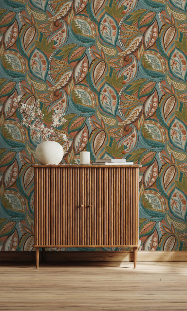 Paisley All Over Tropical Wallpaper, Orange, Double Roll