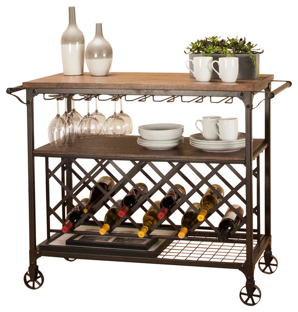 Rustic Elm Industrial Wine Cart Industrial Wine Racks by Sunset Trading