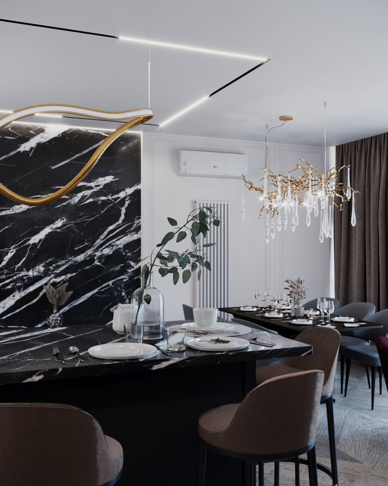 Кухня-гостиная+санузел в стиле Неоклассика