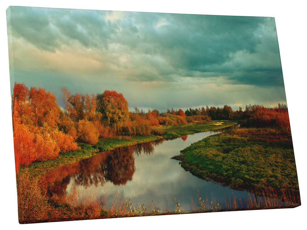 Serene Landscapes "Foliage Ablaze Down Stream" Gallery Wrapped Canvas Wall Art
