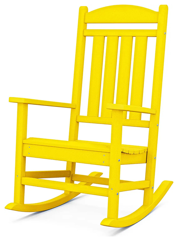 Patio Rocking Chair, All Weather Plastic Frame With Slatted Seat, Lemon