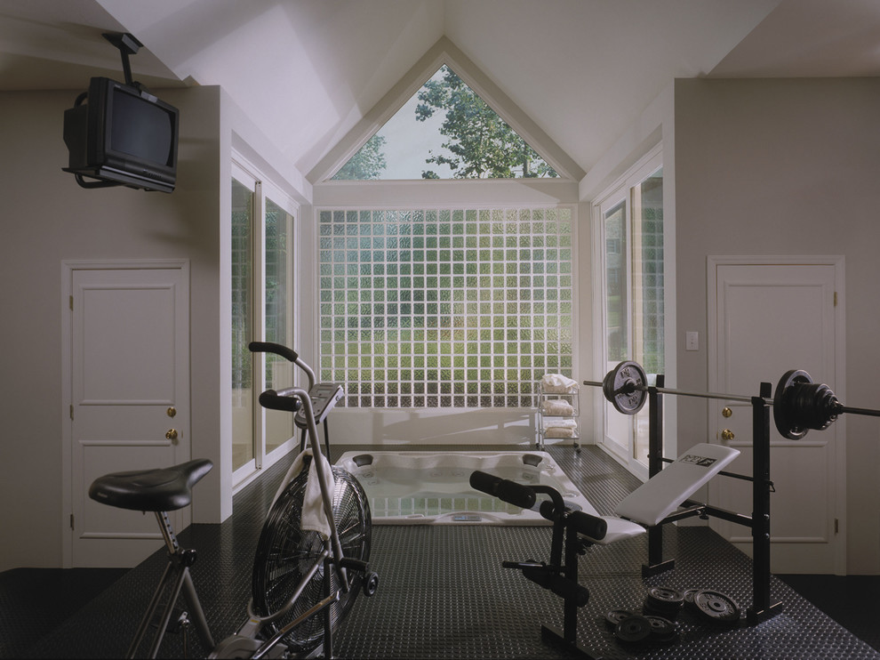This is an example of a contemporary home gym in Miami.