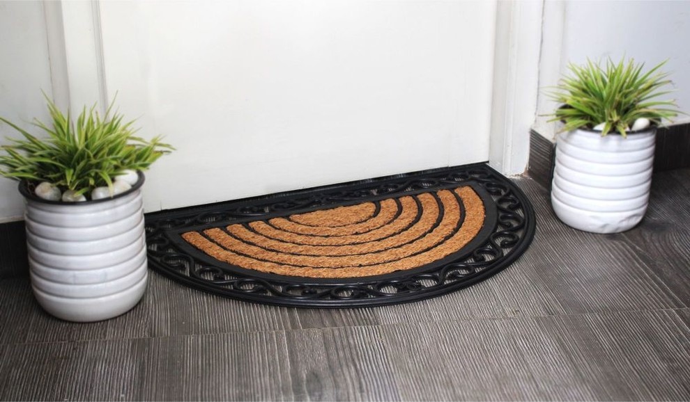 Black Moulded Rubber Coir Halfround Irongate Doormat, 18"x30", 18"x30