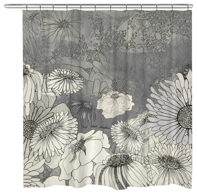 Flowers on Grey Shower Curtain Contemporary Shower Curtains by