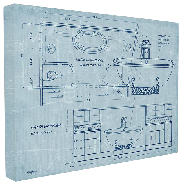 Master Bath Plan Blueprint Contemporary Prints And Posters by