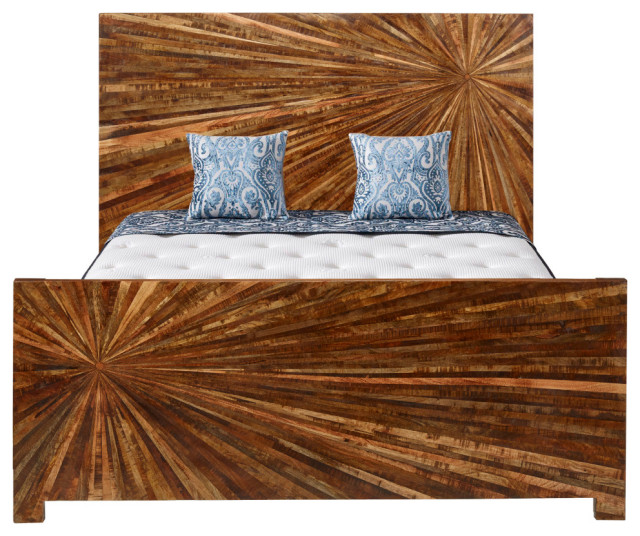 Reclaimed Mango Wood Sunburst Collection King Tall Headboard Bed Frame