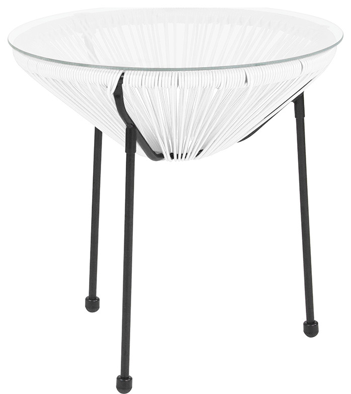 Valencia Oval Comfort Series Take Ten White Rattan Table with Glass Top