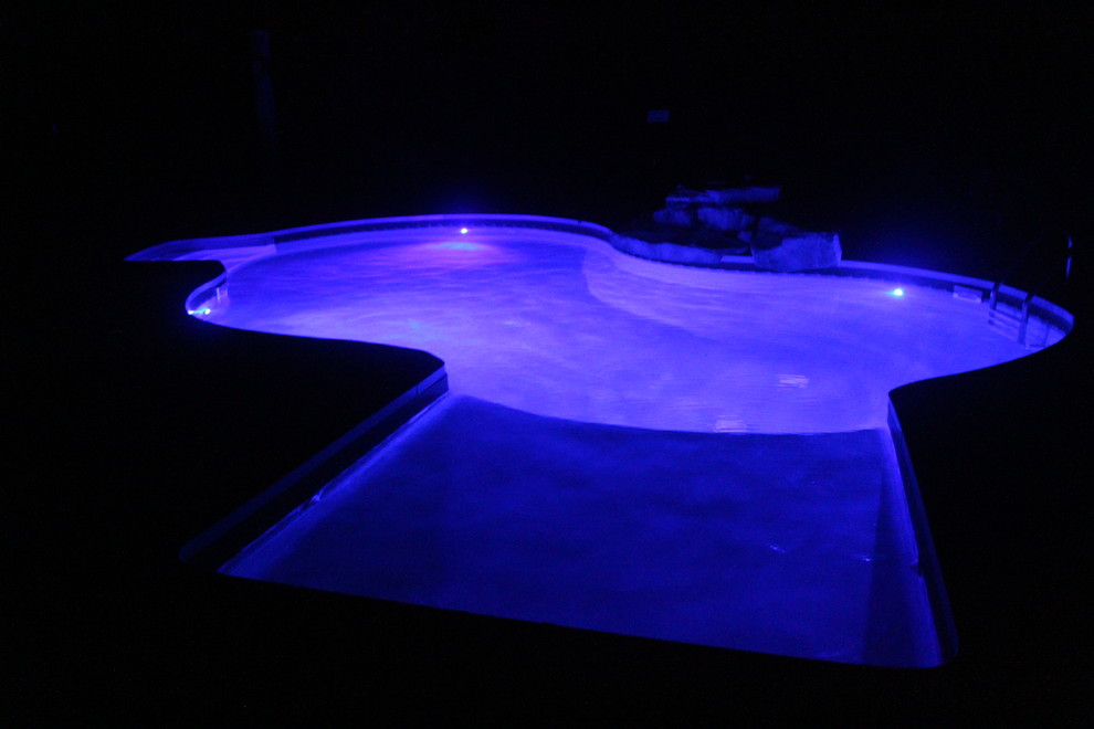 Example of a large backyard custom-shaped pool design