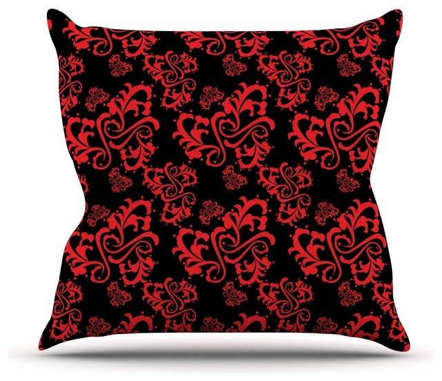 Mydeas Sweetheart Damask Black Red Pattern Throw Pillow