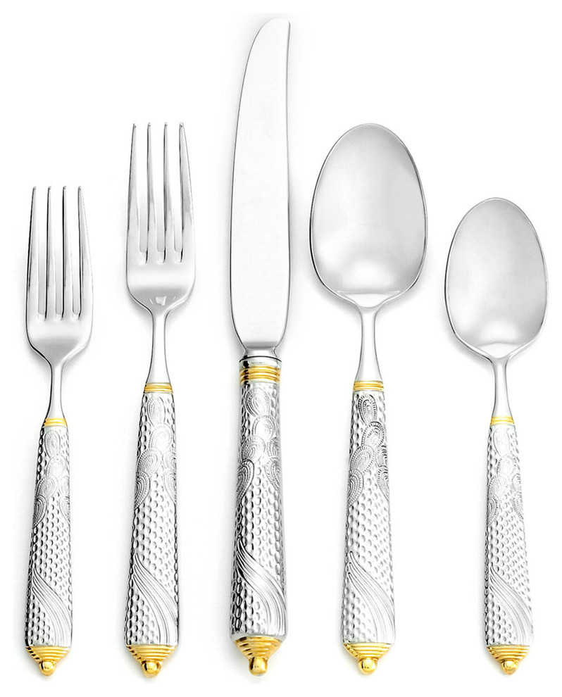 Yamazaki Byzantine Accent 5Piece Place Setting, Gold Traditional Flatware And Silverware