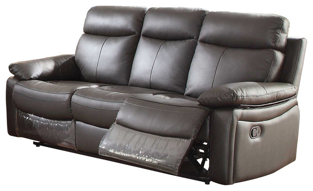 Ryker Upholstered Reclining Leather Sofa With Dual Recliners Dark Brown
