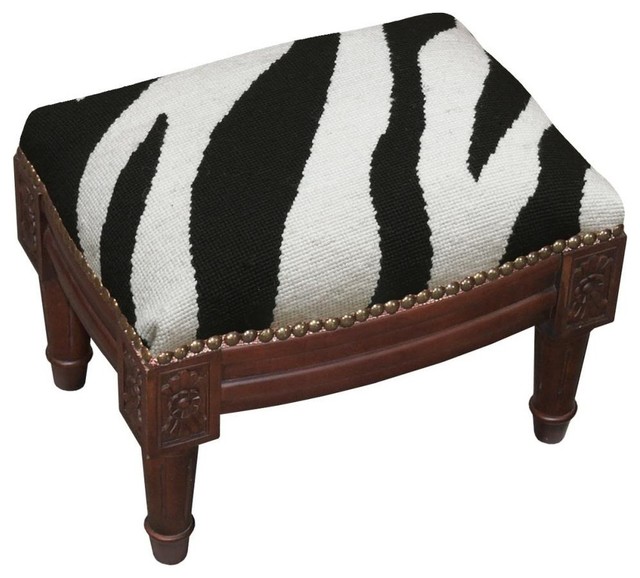 Zebra Wool Needlepoint Wooden Footstool Traditional Footstools And Ottomans by 123 Creations