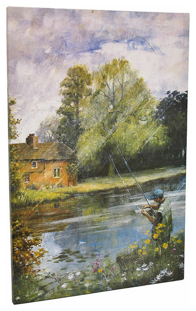 Fly Fishing on the River Printed Canvas 36 Inch x 24 Inch.