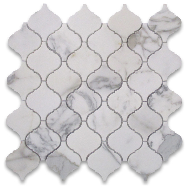 12 X12 Calacatta Gold Um Lantern Shaped Arabesque Baroque 12 X12 Calacatta Gold Um Lantern Shaped Arabesque Baroque Mosaic Tile Honed Transitional Wall And Floor By Stone Center