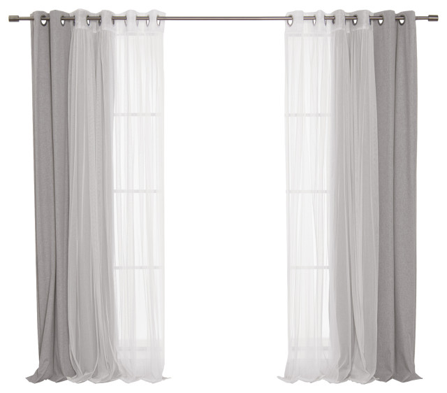 Tulle & Linen Blackout Curtains, Grey, 52"x96"
