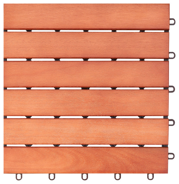 Kaia 6Slat Reddish Brown Wood Interlocking Deck Tile (Set of 10 Tiles