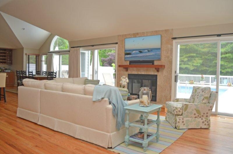 Beach style family room in New York.